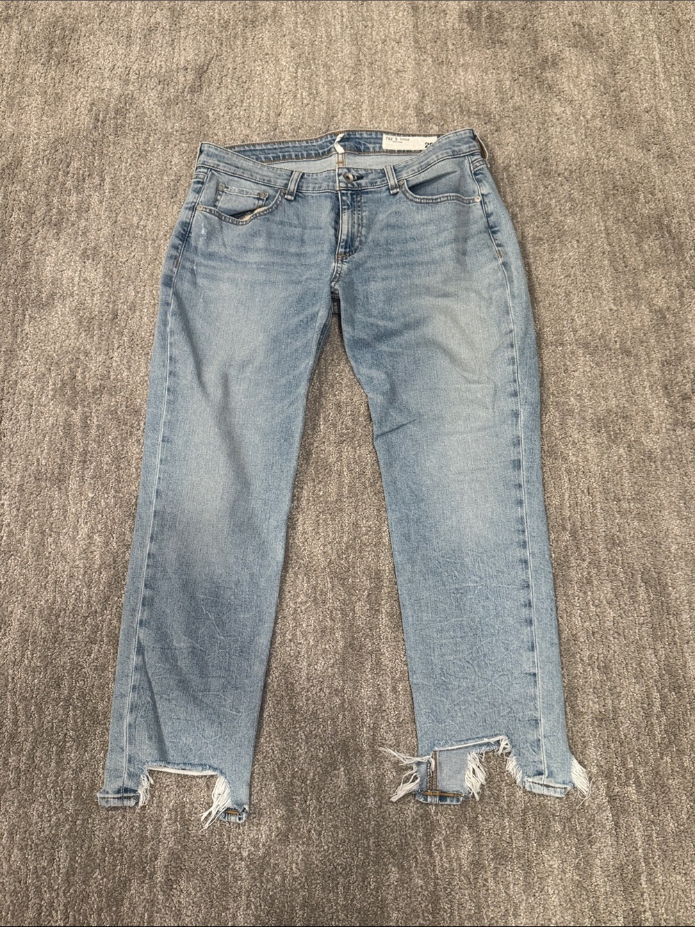rag & bone Light Blue Straight Leg Jeans with Raw Hem